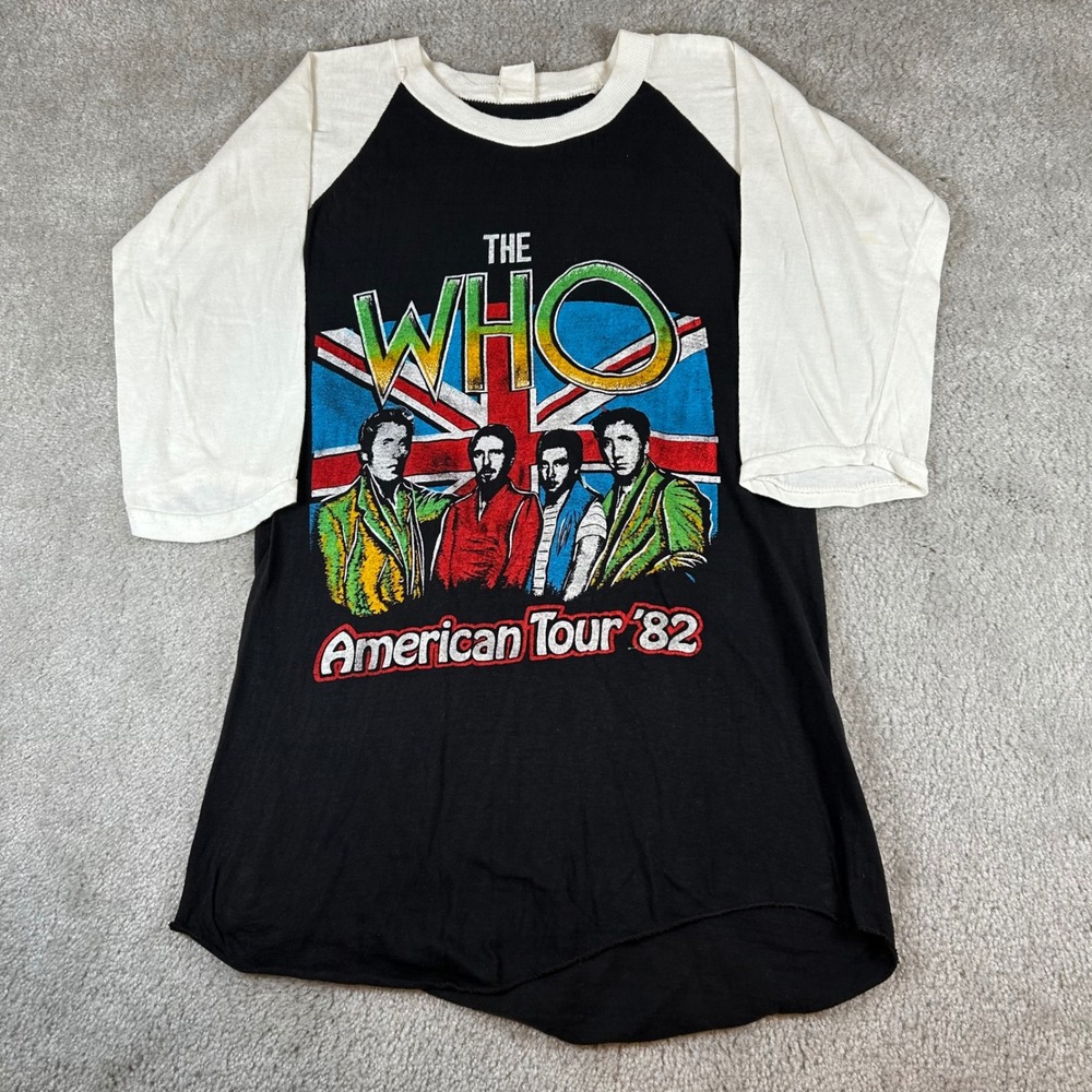 Vintage 80s The Who American Tour 82 Raglan Shirt Men M Black White Band Tee USA